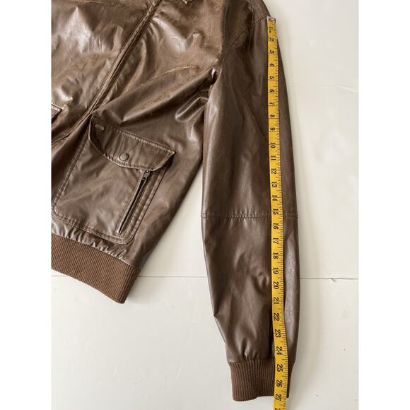 Obey Propaganda Faux Leather Bomber Jacket Men L Brown Collared Full Zipper - Picture 6 of 11